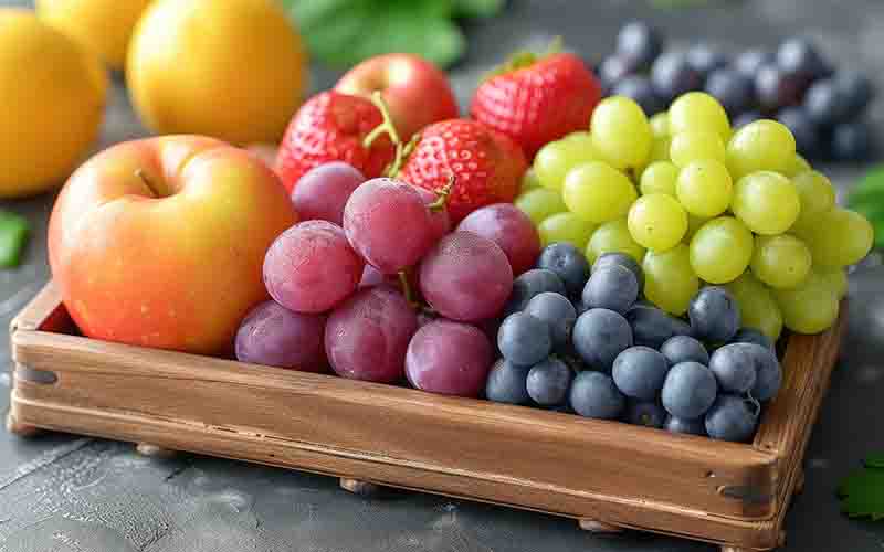 Apples grapes and strawberries